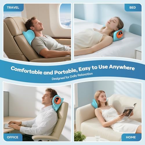 Smedz Neck Massager 2026, 4-in-1 Neck & Shoulder Massager with Multi-Directional Stretch, Heating & Vibration, 360° Remote Control–Ergonomic for Home, Office, Car Travel‌（Sky Blue‌）