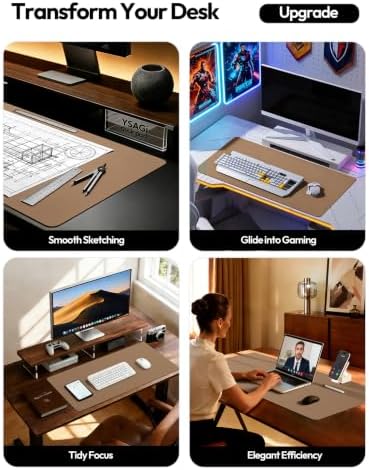 YSAGi Leather Desk Protector, Office Mat, Large Mouse Pad, Non-Slip PU Leather Blotter, Laptop Desk, Waterproof Writing Pad for Office and Home (Khaki, 35.4" x 17")