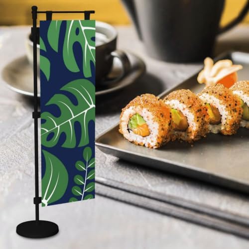 Green and Navy Palm Leaf Deluxe Desk Flag Set, 12 x 4 Inch Miniature Table Flag with 14" Pole & Stand Base