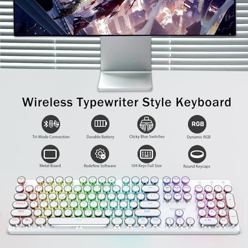 Redragon K710 Wireless Typewriter Mechanical Gaming Keyboard, White