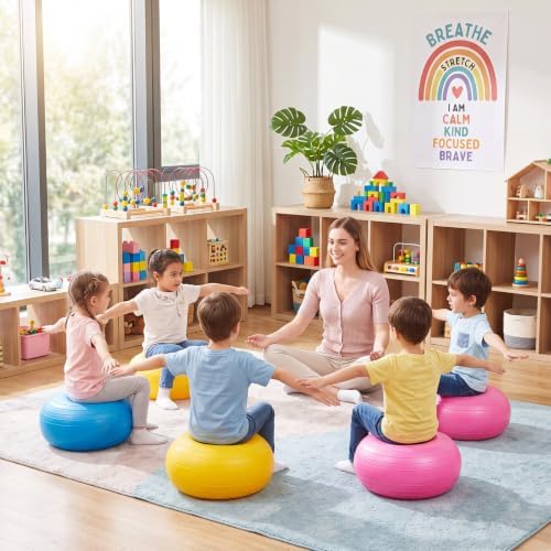 Lewtemi 1/2/3 Pcs Flexible Seating for Classroom Elementary 20 Inch Yoga Ball Chair for Kids Wobble Chair for Sensory Kids Large Donut Ball Seats with Inflator for School Office