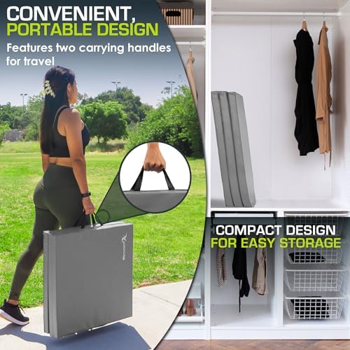 ProsourceFit Tri-Fold Folding Thick Exercise Mat 6’x2’ with Carrying Handles for MMA, Gymnastics, Stretching, Core Workouts
