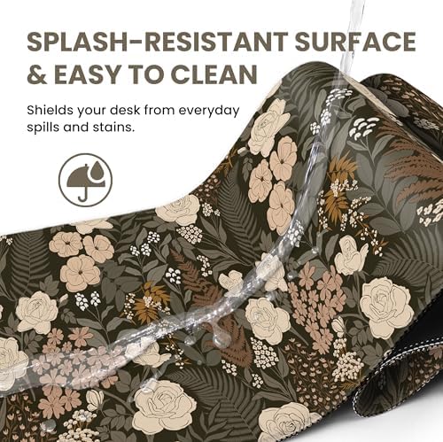 Aesthetic Desk Mat, Cute Wild Rose Desk Pad Protector for Work & Decor, 35.4" x 15.7", Pretty Non-Slip Extended Mouse Pad for Office or Home