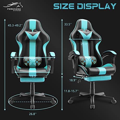 Ferghana Gaming Chairs, Ergonomic Racing Style PC Game Computer Chair with Headrest Lumbar Support Adjustable Recliner PU Leather Video Computer Chair(Lake Blue)