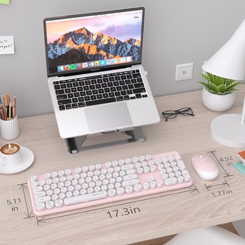 UBOTIE Colorful Wireless Keyboard and Mouse Combo (Pink-White)