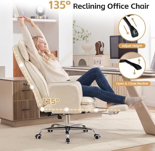 HUBSON Big and Tall Office Chair, Footrest & Flip Armrest for Pets, Beige