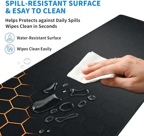 Extended Honeycomb Desk Mat, XL Large Gaming Mouse Pad, Gold Glowing Pattern Stitched Edges Waterproof Non-Slip Rubber Base for Computer Keyboard Laptop Work Home Office 31.5"x11.8"