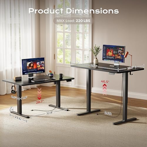 Huuger 47 X 24 Inch Electric Standing Desk with Power Outlets and USB-C Port, Height Adjustable Desk, Sit Stand Desk for Home Office, Computer & Gaming Desk with 3 Presets, Stable Steel Frame, Black