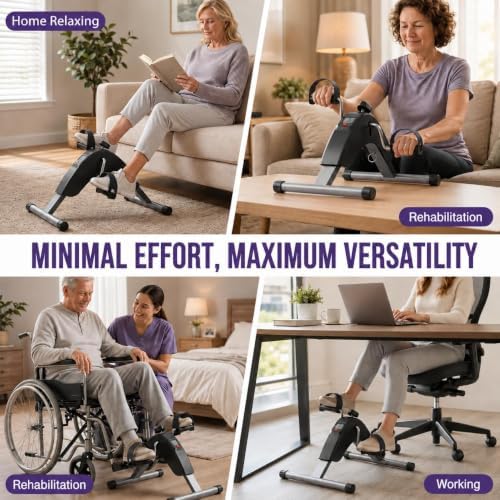 Under Desk Bike Pedal Exerciser, Mini Exercise Bike for Arm and Leg Workout | Adjustable Resistance, LCD Tracking, Secure Foot Straps, Compact Frame for Seated Home or Office Workouts