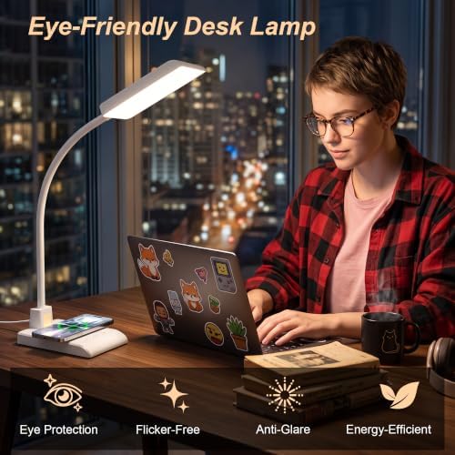Desk Lamp with Wireless Charger LED Desk Lamps for Home Office White CRI90+
