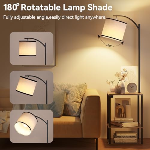 SUNMORY Floor Lamp with Table Shelves, End Side Table for Living Room