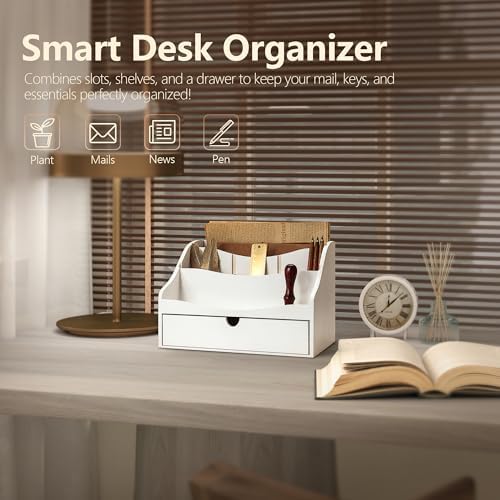 Rebee Vision Mail Organizer for Desk with 4-Slot for Letter, White