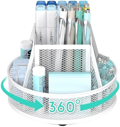 YINGHUA 360°Rotating Mesh Desk Organizer & Pen Holder - White