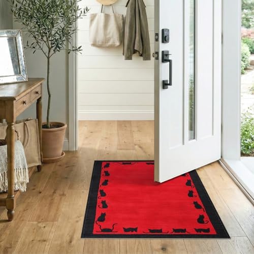 2'x3' Red Cat Crimson Artistic Washable Doormat