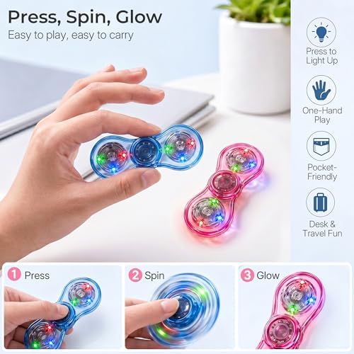 LED Fidget Spinner 2 Pack, Light Up Sensory Fidget Toys for Kids