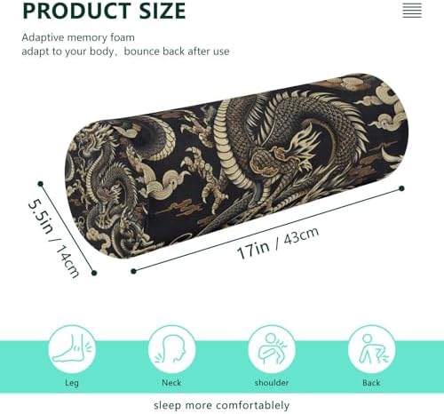 Dragon Japanese Neck Roll Pillow - Extra Dense Memory Foam Round Cylinder Bolster for Cervical Support, Spondylosis, Neck Pain Relief