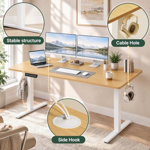 Electric Standing Desk,55in for Home,Office,Gaming,Oak