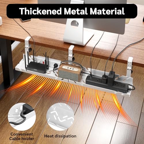 CABTE Under Desk Cable Management Tray with Power Outlet