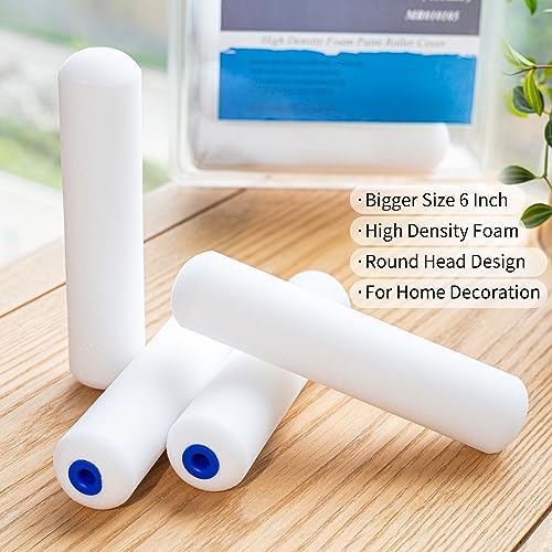 Mister Rui Foam Paint Roller, 36 Pack, 6 Inch High Density Foam Paint Roller Covers, Sponge Paint Rollers, Mini Rollers, Small Paint Rollers for Painting Walls, Cabinets, Doors