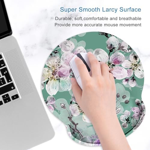 ITNRSIIET Ergonomic Mouse Pad with Wrist Support Wrist Rest Smooth Surface Non-Slip Rubber Base Comfortable Office Supplies Pain Relief, 9.8 x 9.1 inches, Beautiful Flower Art