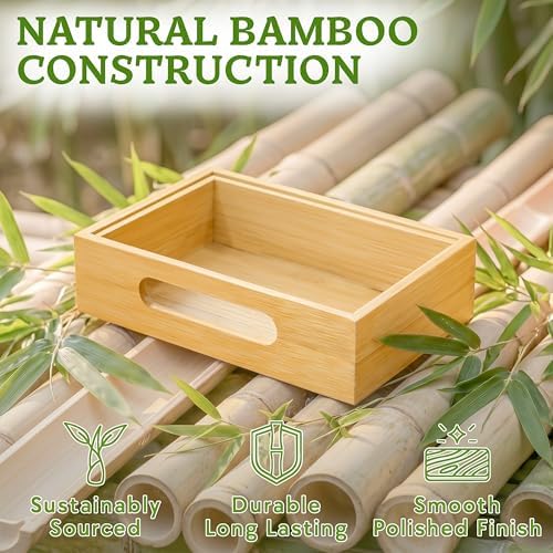 HOMESTEAD 3-Piece Stackable Bamboo Storage Box, Large Storage Bin, Wooden Boxes for Makeup Drawer Organizer Bathroom, Office Supplies, Kitchen Utensils, Bamboo Storage Containers