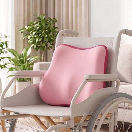 Lumbar Support Pillow, Ergonomic Memory Foam Back Cushion for Car Office Chair Gaming Chair, Washable Cool-Touch Cover for Lower Back Support (Pink)