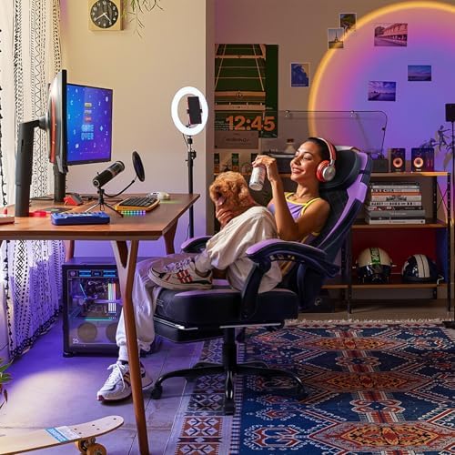 PUKAMI Gaming Chair with Footrest,Ergonomic Gamer Chair for Adults, Racing Style Reclining Computer Game Chair with Headrest and Lumbar Support (Purple)