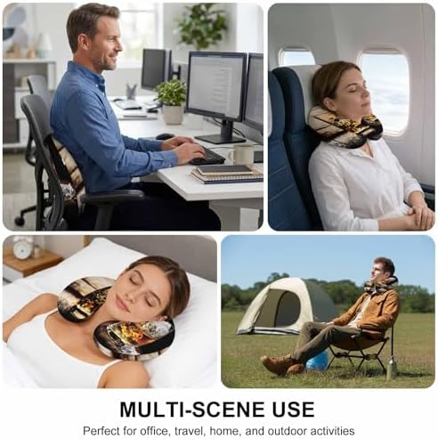 Neck Pillow Farm Wine Glass on Wood Table Washable Memory Foam Pillow for Airplane Office Car Sleeping, Country Style Travel Pillows U Shaped Stretch Neck Support Pillows