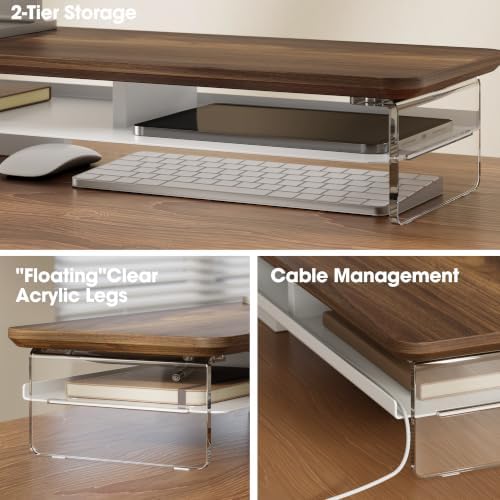 Fenge 42.5" Dual Monitor Stand with Clear Acrylic Legs, Brown