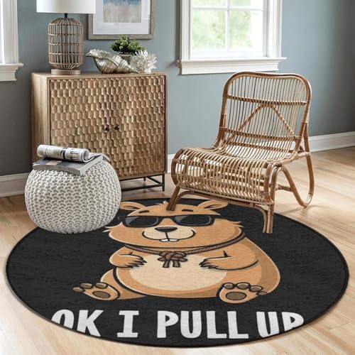 Circular Rugs Large Modern Round Area Rug Fashion Decor Mat for Home Office OK I Pull Up Capybara