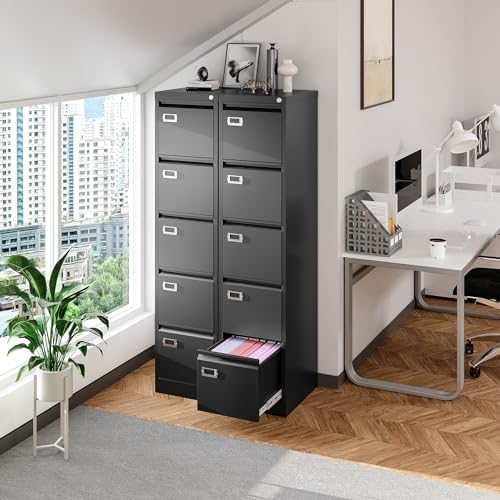 BYNSOE 5 Drawer File Cabinet with Lock Metal Vertical File Cabinet Office Home Vertical File Cabinet for A4 Legal/Letter Size Narrow File Cabinet Locked,Assembly Required