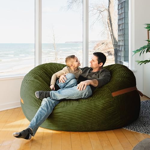 Big Joe Fuf 7Ft Giant Foam Bean Bag Chair, Oversized Couch with Removable Cover for Kids, Teens, Adults, Moss Green Corded Plush, 7 Foot Giant