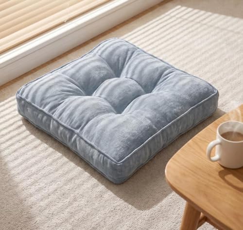 Square Corduroy Seat Cushion 4 Inch Thick Chair Pad Japanese Tatami Style Floor Pillow with Tufted Design 16"/18"/20" Breathable Durable Cushion for Office, Dining Room & Living Room，Beige：18"X18"