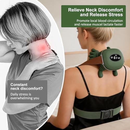 Neck Massager with Heat, Bionic Shiatsu Neck and Shoulder Massager with 4D Kneading Fingers, LCD Display & Adjustable Intensity, Heated Neck Massage Device Simulates Real Palm to Relax Muscle Tension