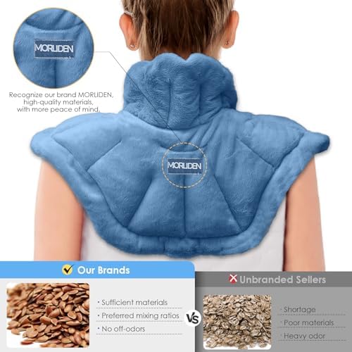 MORLIDEN Microwavable Heated Neck Wrap Warmer and Shoulder Weighted Heating Pad Microwave for Hot and Cold Compress - Light Blue
