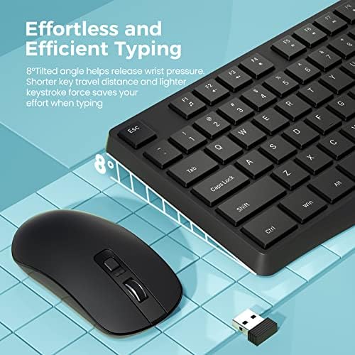 2.4G Wireless Keyboard Mouse Combo Full-Sized for Computer(2 Pack, Black)