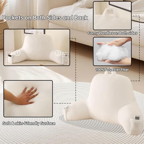 Large Plush Backrest Pillow for Sitting in Bed,Faux Fur,White