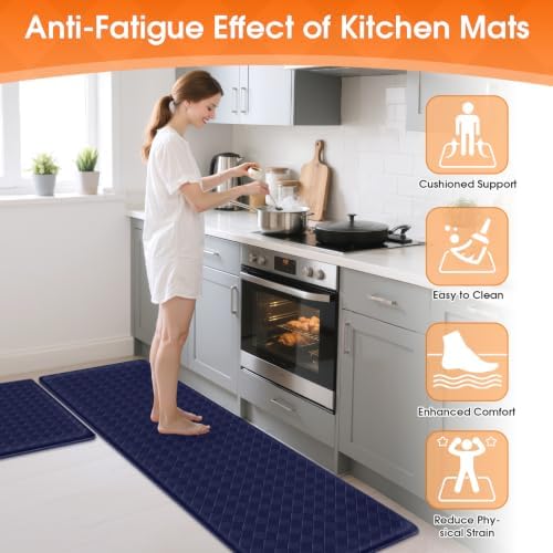 TranquilRelax 2-Piece Kitchen Mats, Cushioned Non-Slip Floor Mats, Blue