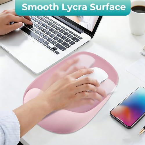 Mouse Pad with Wrist Rest Support, Ergonomic Mousepad with Comfortable Gel Cushion, Gaming Mouse Pad with Non-Slip PU Base, Relieve Pain Relief, for Home Office Computer Laptop, Pink