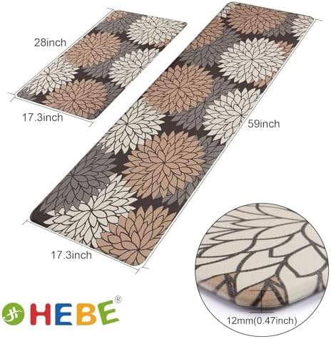 HEBE Anti Fatigue Kitchen Rugs Set of 2, Cushioned Kitchen Mats for Floor