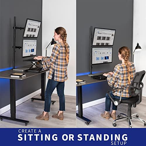 VIVO Extra Tall Vertically Stacked Dual Monitor Desk Mount Stand with 39 inch Stand-up Pole, Fully Adjustable Extended Arms, Fits 2 Screens up to 27 inches, STAND-V012T