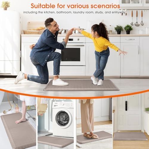4/5 Inch Extra Thick Kitchen Mats for Floor,Non Slip Anti Fatigue Kitchen Rugs,Waterproof Stain Resistant Sink Mat,Cushioned Standing and Comfort Mats for Office (17"x47" Khaki)
