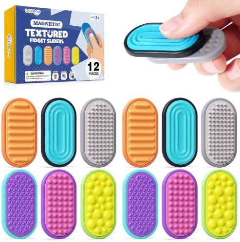 LESONG Magnetic Fidget Toys for Adults & Kids - Textured Sensory Fidget Sliders Quiet Stress Relief Toys for Autism ADHD - Magnets Fidgets for Classroom Prizes Travel Office Desk - 12 Pack