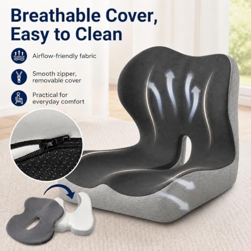 Celnva Orthopedic Seat Cushion – L-Shaped Lumbar Support Memory Foam Comfort for Long Sitting, Ergonomic Support for Office Chair, Wheelchair, Car & Travel (XL Black)