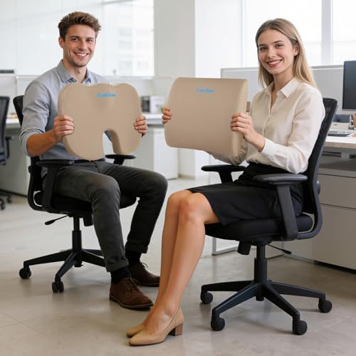 CushZone Seat Cushion and Lumbar Support Pillow for Office Chair, Khaki