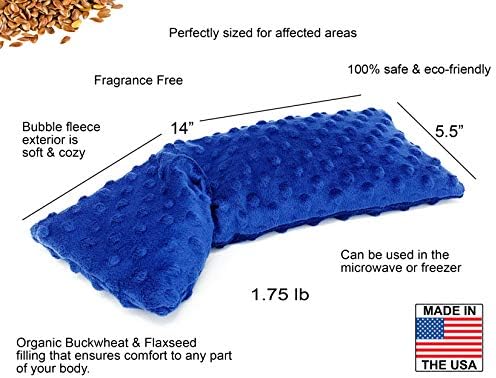 Microwave Heating Pad for Neck & Shoulders - Natural Buckwheat & Flaxseed Hot/Cold Therapy Wrap - Moist Heat for Pain Relief, Muscle Soreness & Stress - Reusable, Soft Fleece (14"x5.5")