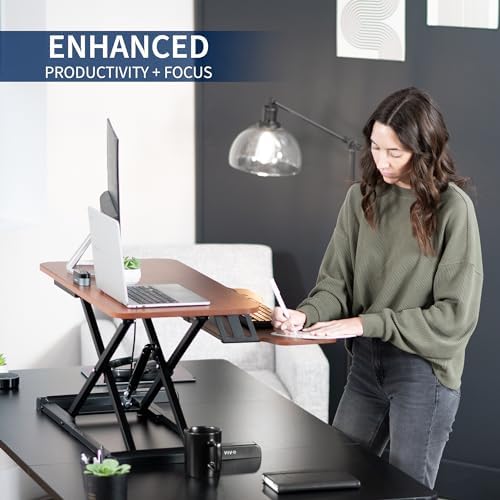 VIVO Dark Walnut 42 inch Standing Desk Converter, DESK-V042KA