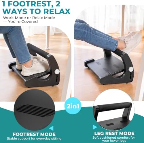 5-Level Adjustable Foot Rest Under Desk, Ergonomic Footrest with Removable Memory Foam and Massage Nodules, Sturdy Office Foot Stool and Leg Support for Work & Home, Non-Slip Base, Black