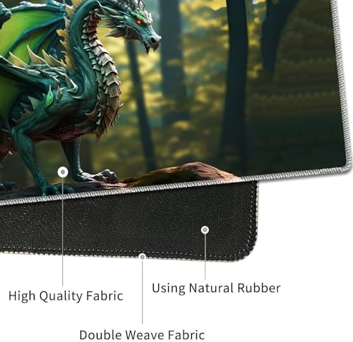 4 in 1 Mouse Pad Combo, Large Gaming Mouse Pad + Keyboard Wrist Support + Mouse Wrist Rest + Coaster, Table Pad 31.5 "x 11.8" with Memory Foam Ergonomic Wrist Pad Set, Forest Green Dragon