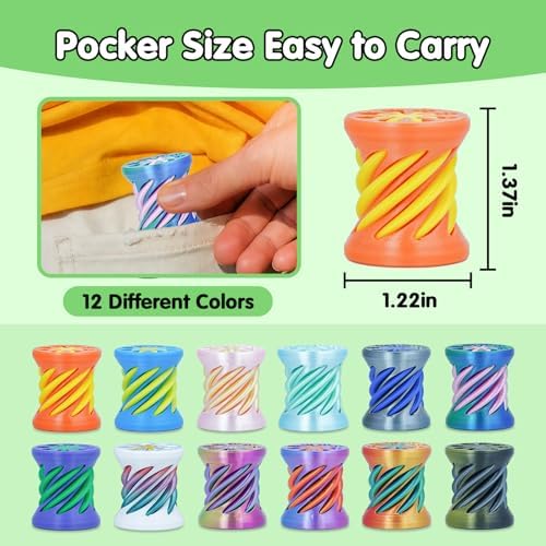 12Pcs Mini Spiral Cone Pyramid Fidget Toy, 3D Printed Impossible Cone Passthrough, Mini Vortex Thread Illusion Desk Deco, Anxiety & Stress Relief, Gift for Adults & Kids (Cylinder-12 PCS)